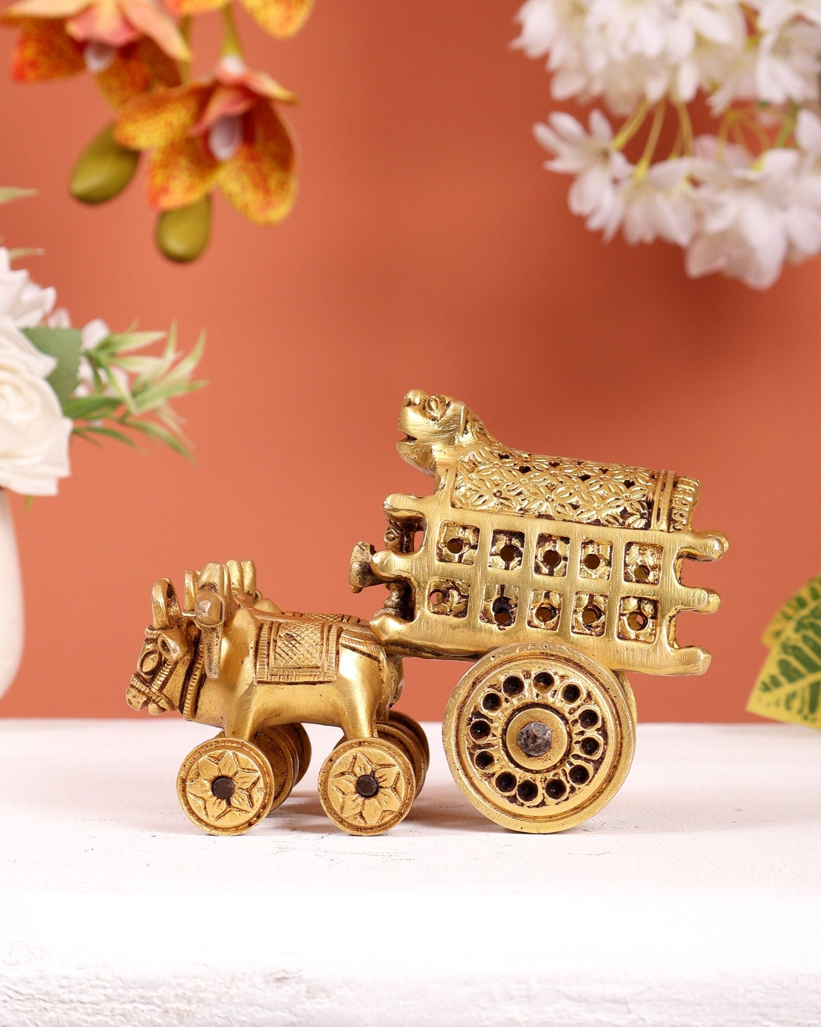 Brass Bullock Cart Traditional Indian Village Showpiece – Heritage Décor Sculpture - Budhshiv.com