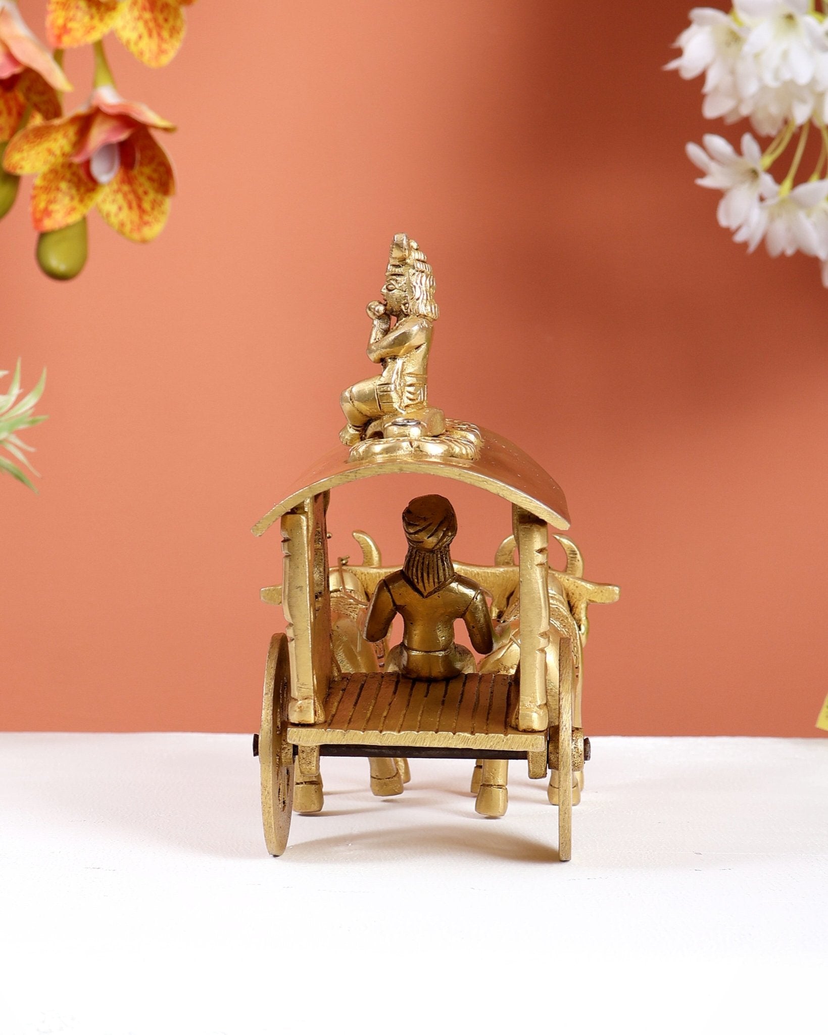 Brass Bullock Cart with Rider & Krishna Playing Flute – Traditional Decorative Showpiece - Budhshiv.com