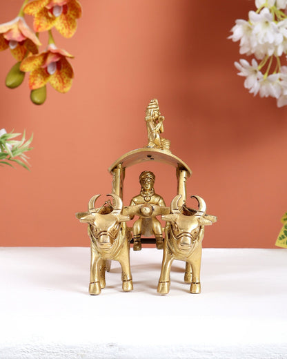 Brass Bullock Cart with Rider & Krishna Playing Flute – Traditional Decorative Showpiece - Budhshiv.com