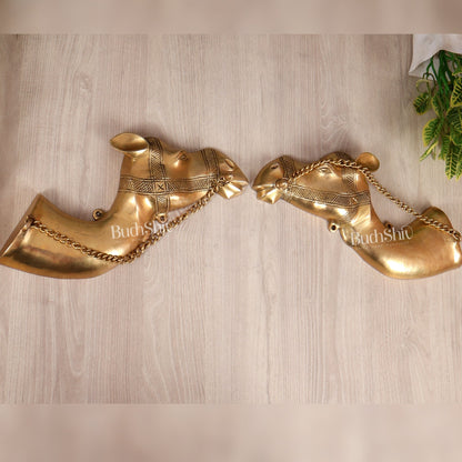 Brass Camel Face Wall Hanging Pair – Traditional Antique Artefact Décor 8x30" - Budhshiv.com