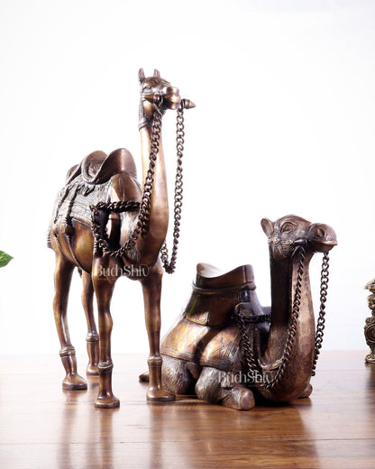 Brass Camel Statue Pair – Standing and Seated (Vastu Approved) 17" - Budhshiv.com