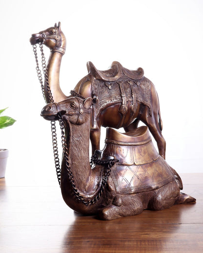 Brass Camel Statue Pair – Standing and Seated (Vastu Approved) 17" - Budhshiv.com