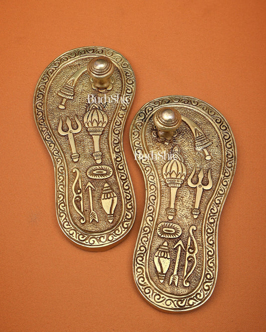 Brass Charan Paduka (Holy God’s Feet) – Kadau Design 6" - Budhshiv.com