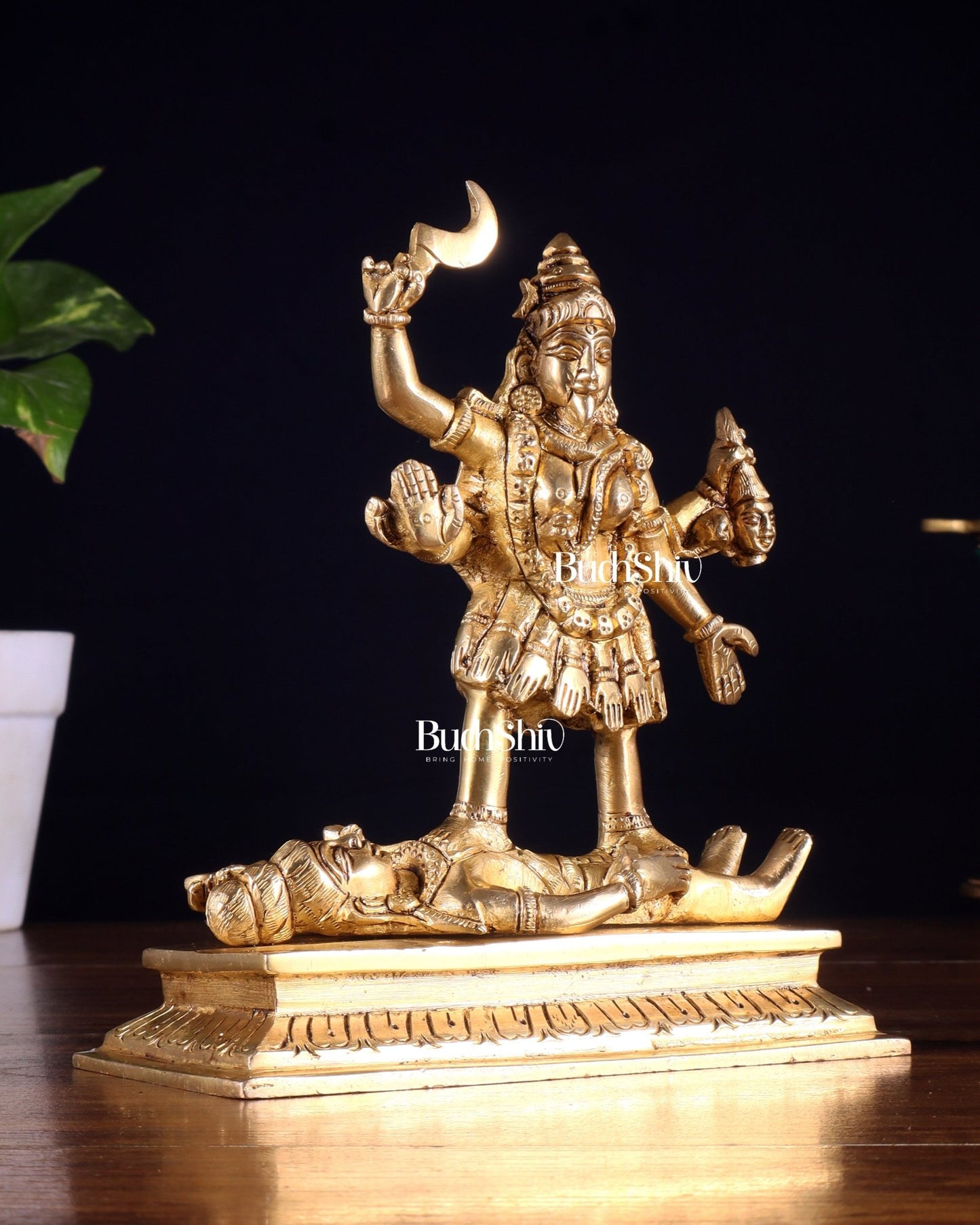Brass Charbhuja Goddess Kali with Four Arms Idol 7 inch - Budhshiv.com