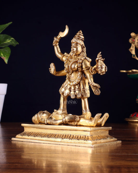 Brass Charbhuja Goddess Kali with Four Arms Idol 7 inch - Budhshiv.com