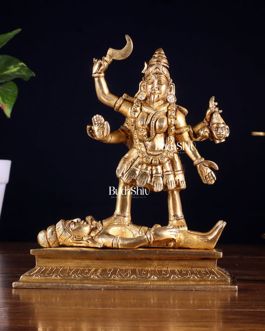 Brass Charbhuja Goddess Kali with Four Arms Idol 7 inch - Budhshiv.com
