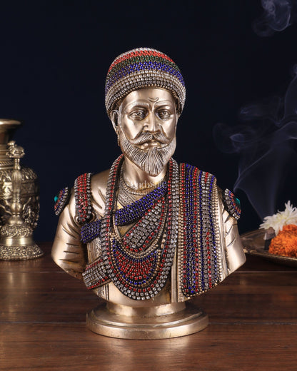 Brass Chatrapati Shivaji Maharaj Bust 8" with unique meenakari - Budhshiv.com