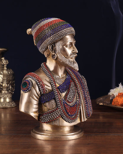 Brass Chatrapati Shivaji Maharaj Bust 8" with unique meenakari - Budhshiv.com