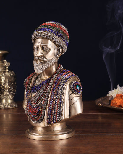 Brass Chatrapati Shivaji Maharaj Bust 8" with unique meenakari - Budhshiv.com