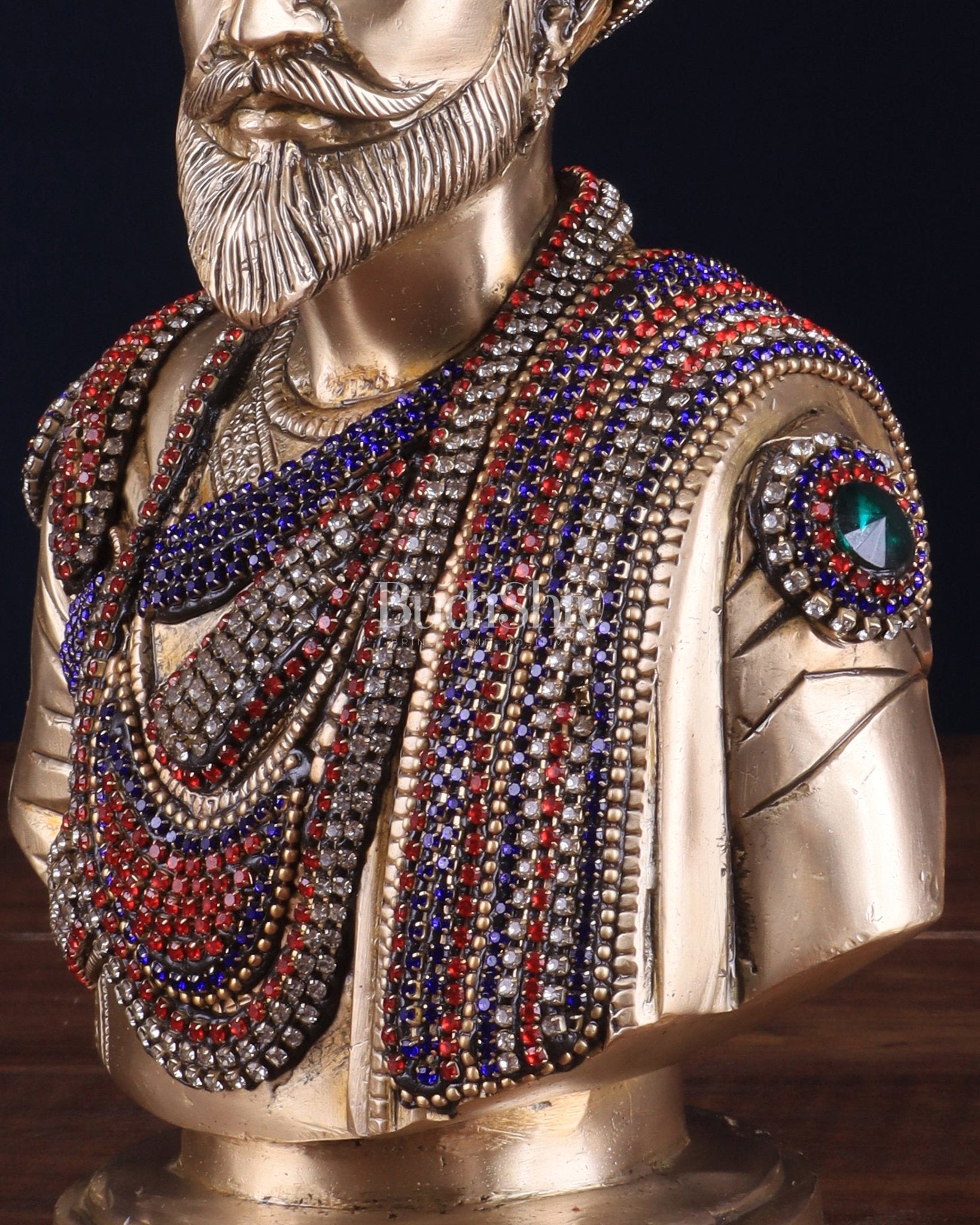 Brass Chatrapati Shivaji Maharaj Bust 8" with unique meenakari - Budhshiv.com