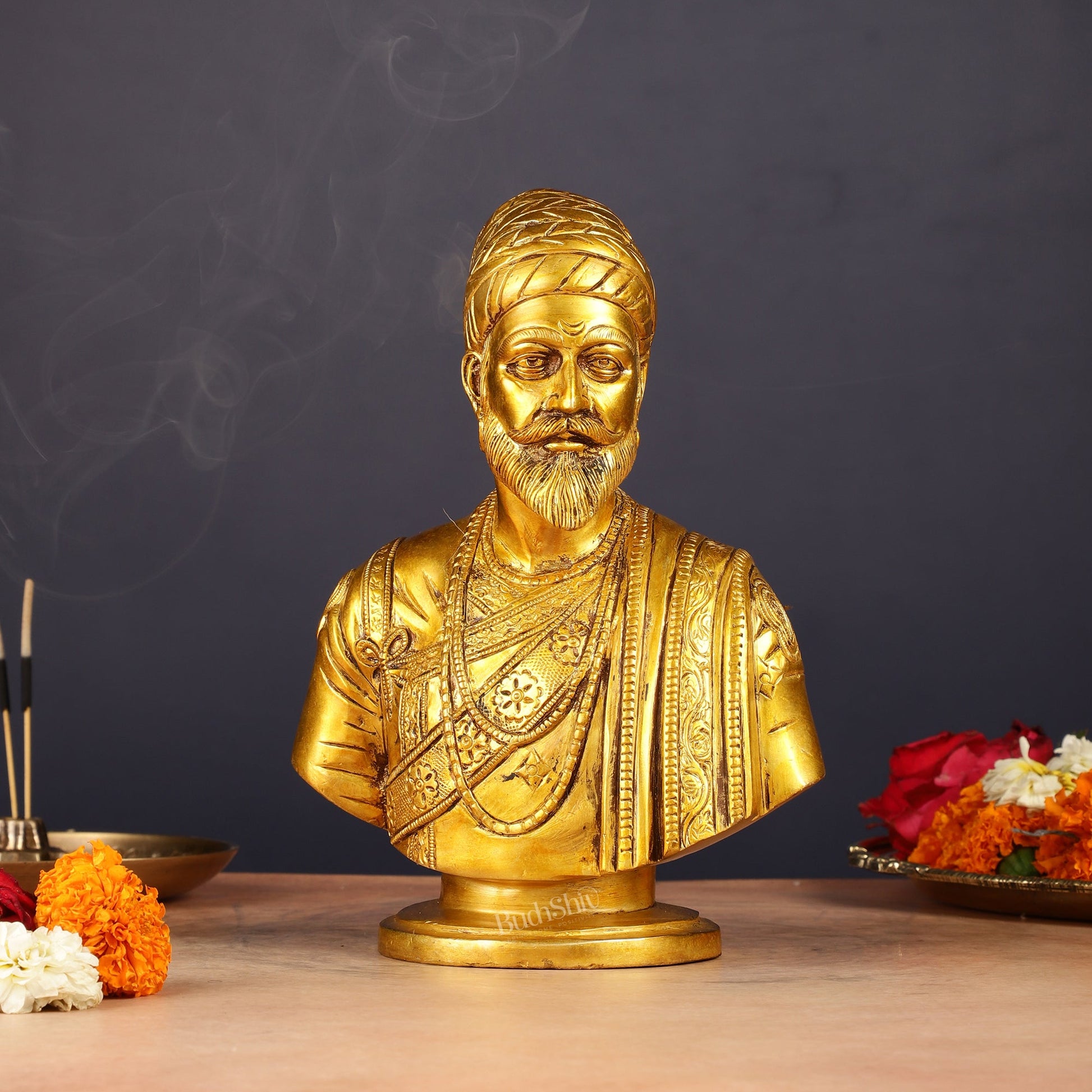 Brass Chatrapati Shivaji Maharaj Bust 8" - Budhshiv.com