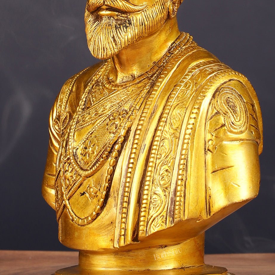 Brass Chatrapati Shivaji Maharaj Bust 8" - Budhshiv.com