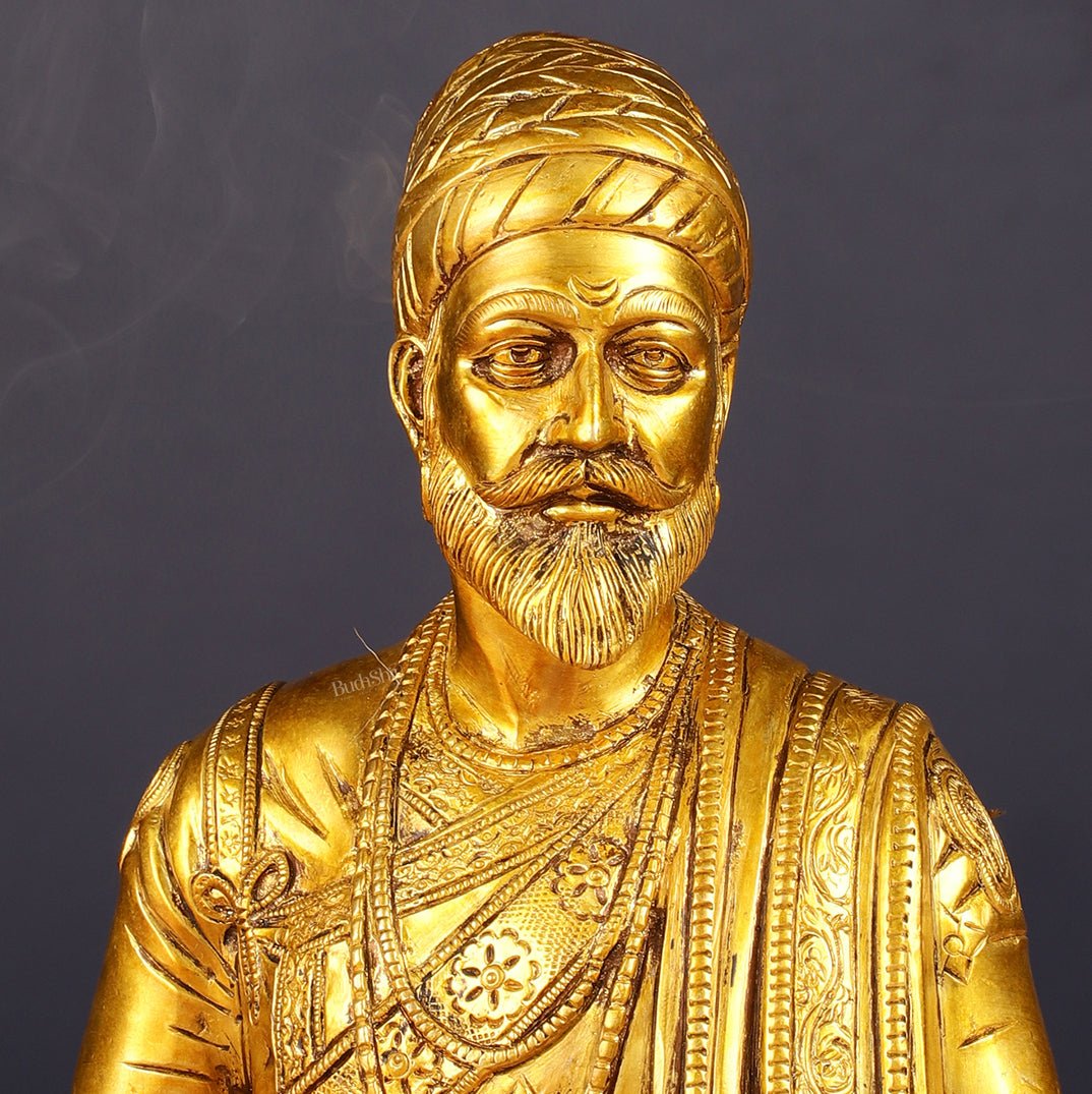 Brass Chatrapati Shivaji Maharaj Bust 8" - Budhshiv.com
