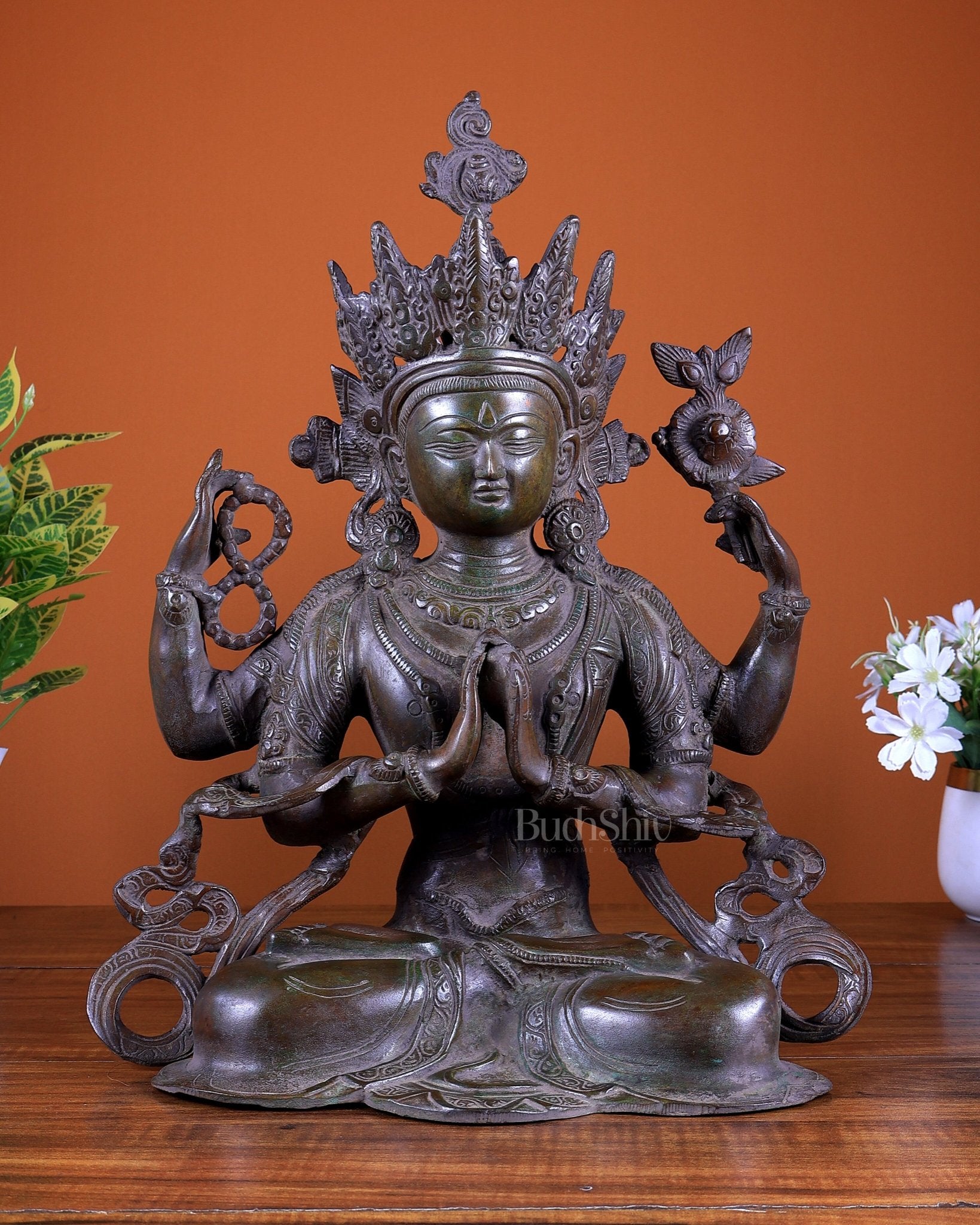 Brass Chenrezig (Avalokiteshvara) Vintage Statue 15 inch - Budhshiv.com
