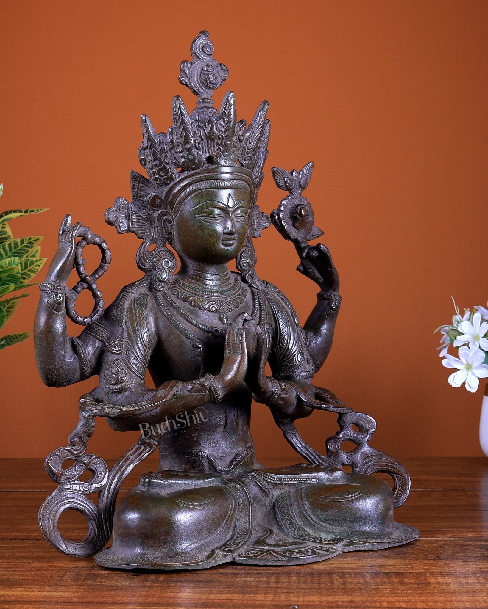 Brass Chenrezig (Avalokiteshvara) Vintage Statue 15 inch - Budhshiv.com