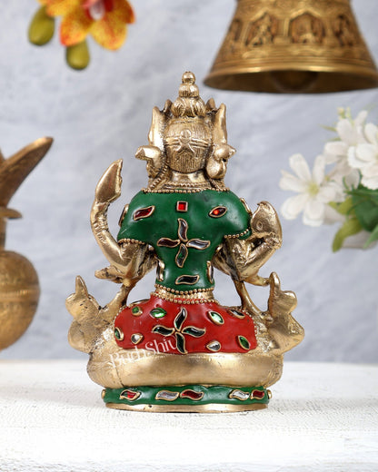 Brass Chenrezig Statue with Meenakari Work – Handcrafted Bodhisattva of Compassion 6 inch - Budhshiv.com