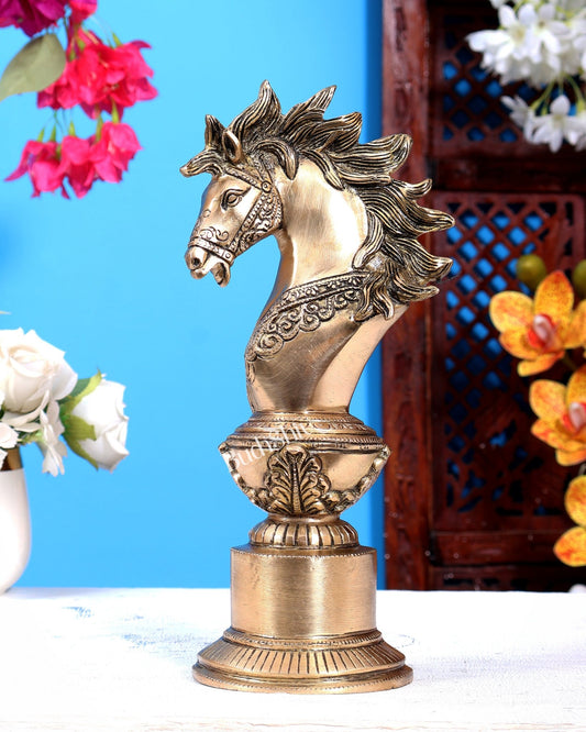 Brass Chess Knight Horse Showpiece for Vastu 10 inch - Budhshiv.com
