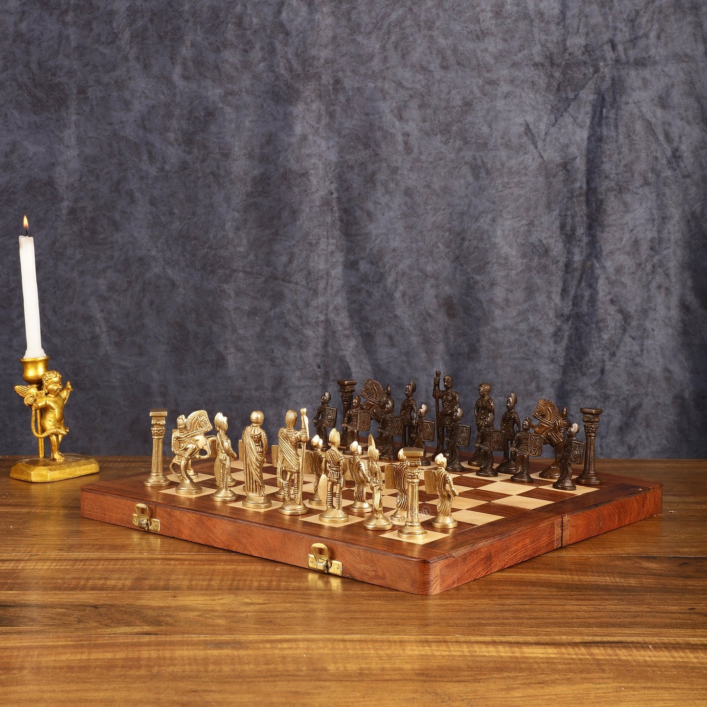 Brass Chess with wooden board - Budhshiv.com
