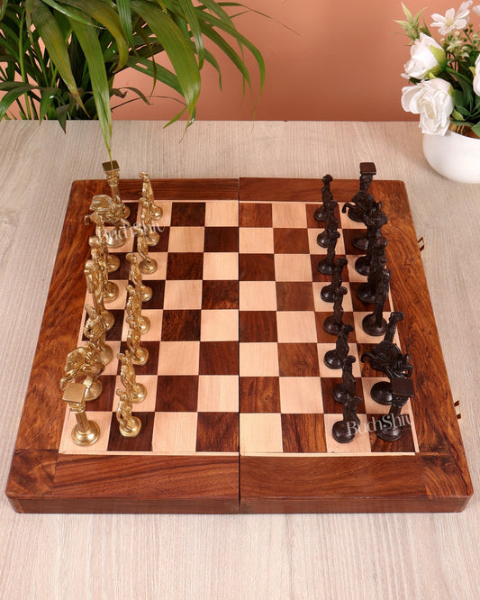 Brass Chess with wooden board - Budhshiv.com