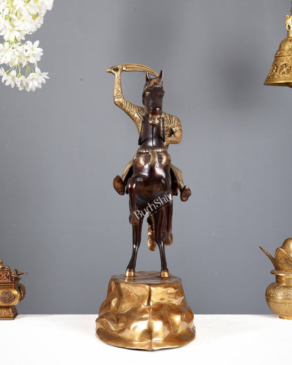 Brass Chhatrapati Shivaji Maharaj on Horse Statue – Large Warrior Sculpture Dual Tone Finish (22 Inches) - Budhshiv.com