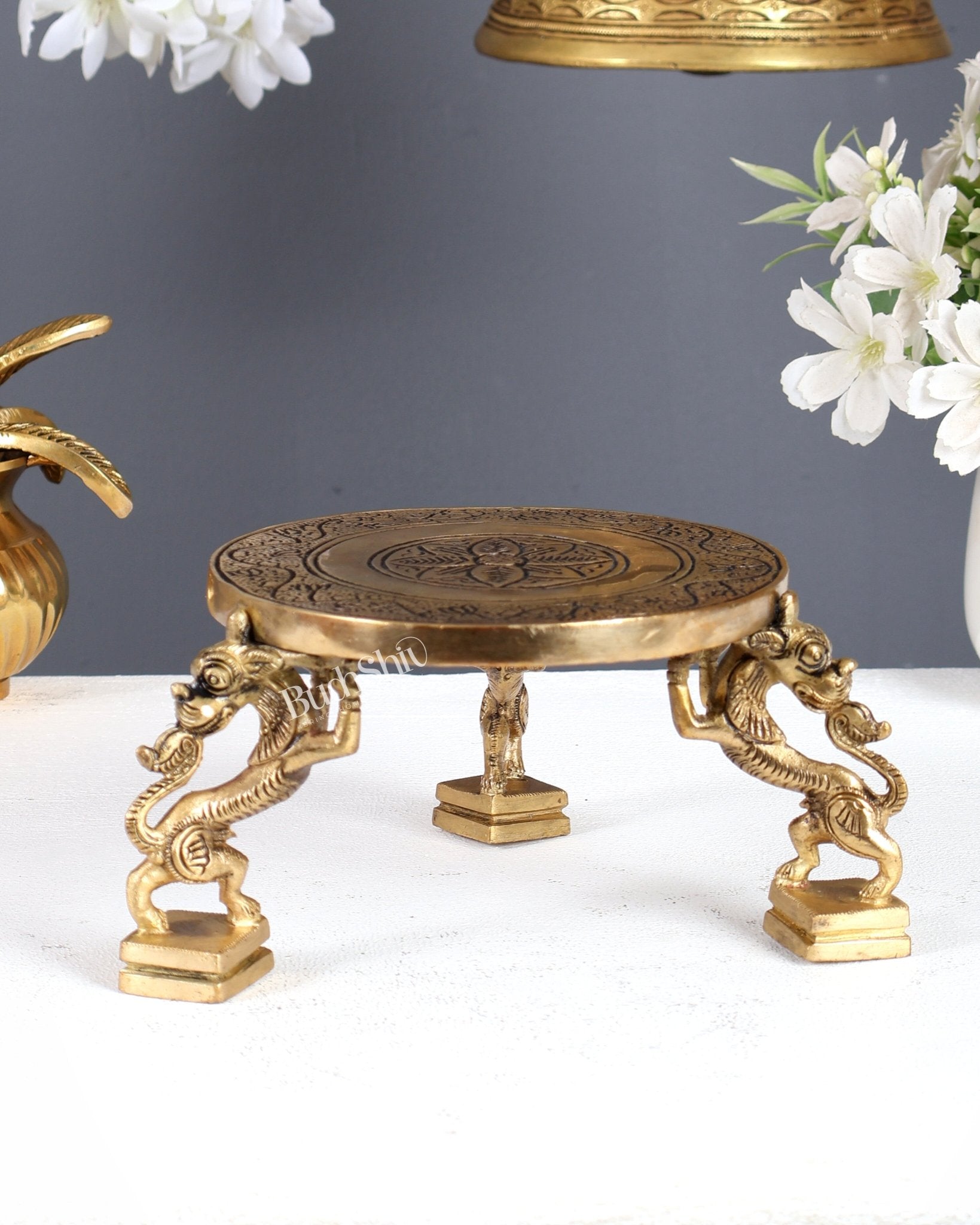 Brass Chowki Pedestal – Compact Bajot for God Idols & Pooja Decor - Budhshiv.com