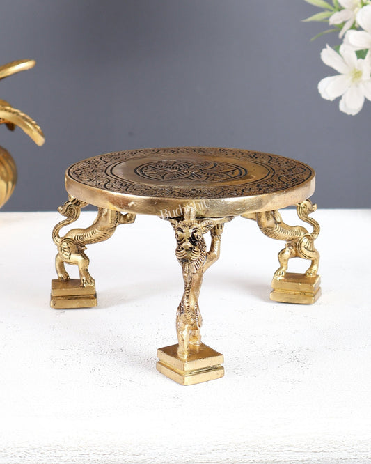 Brass Chowki Pedestal – Compact Bajot for God Idols & Pooja Decor - Budhshiv.com