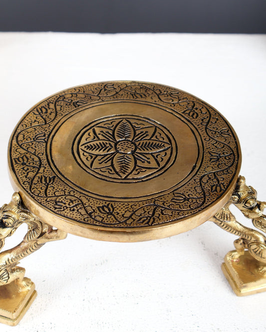 Brass Chowki Pedestal – Compact Bajot for God Idols & Pooja Decor - Budhshiv.com