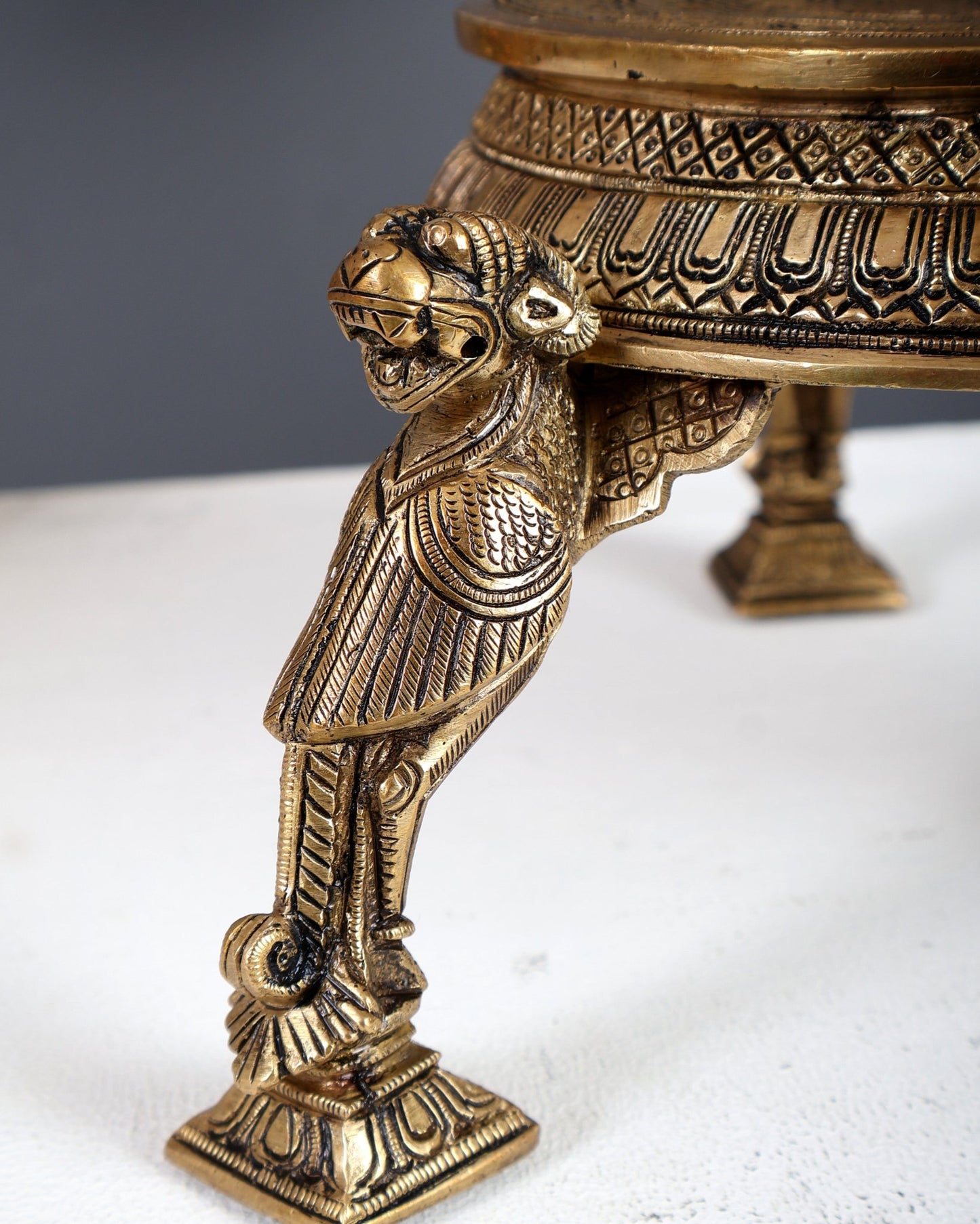 Brass Chowki with Yali Design Legs – Auspicious Bajot Pedestal for God Idols 5.5" - Budhshiv.com