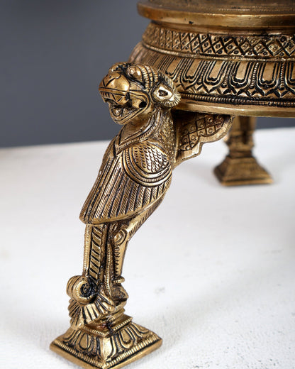 Brass Chowki with Yali Design Legs – Auspicious Bajot Pedestal for God Idols 5.5" - Budhshiv.com