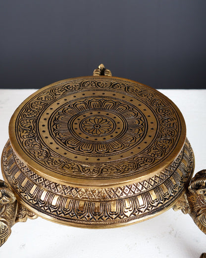 Brass Chowki with Yali Design Legs – Auspicious Bajot Pedestal for God Idols 5.5" - Budhshiv.com
