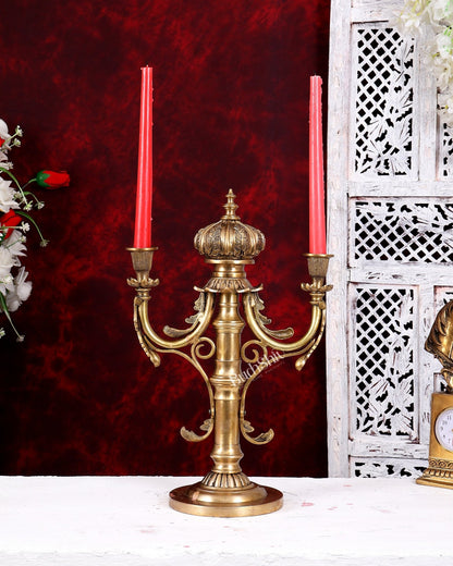 Brass Classic Dual Candle Stand — English Style 16 inch - Budhshiv.com