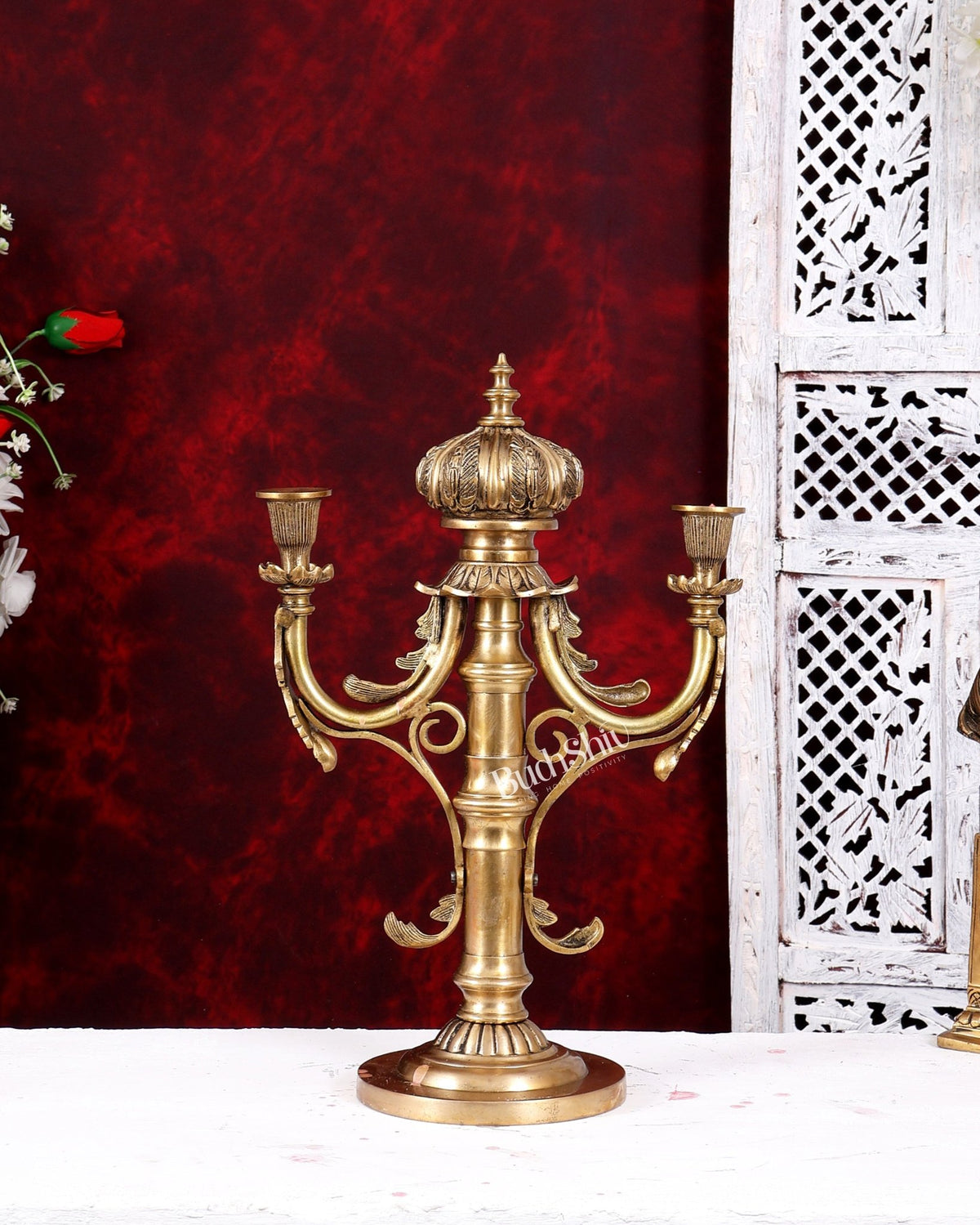 Brass Classic Dual Candle Stand — English Style 16 inch - Budhshiv.com