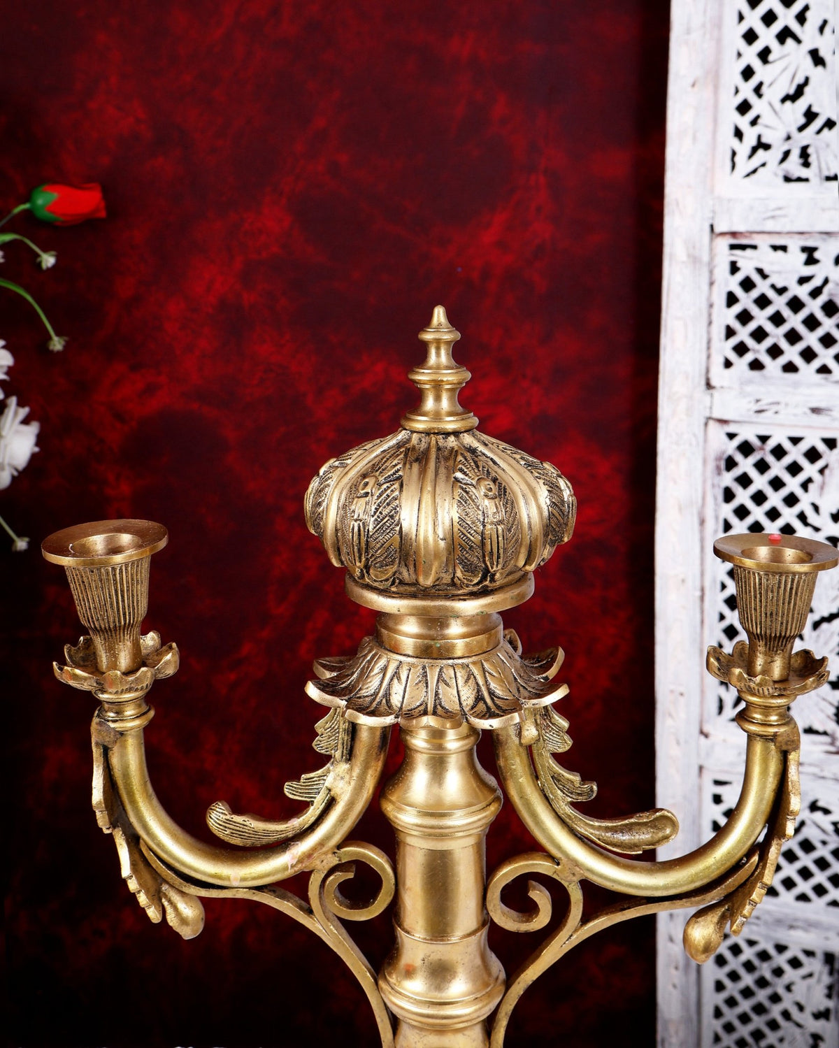 Brass Classic Dual Candle Stand — English Style 16 inch - Budhshiv.com