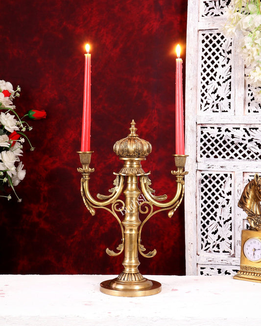 Brass Classic Dual Candle Stand — English Style 16 inch - Budhshiv.com