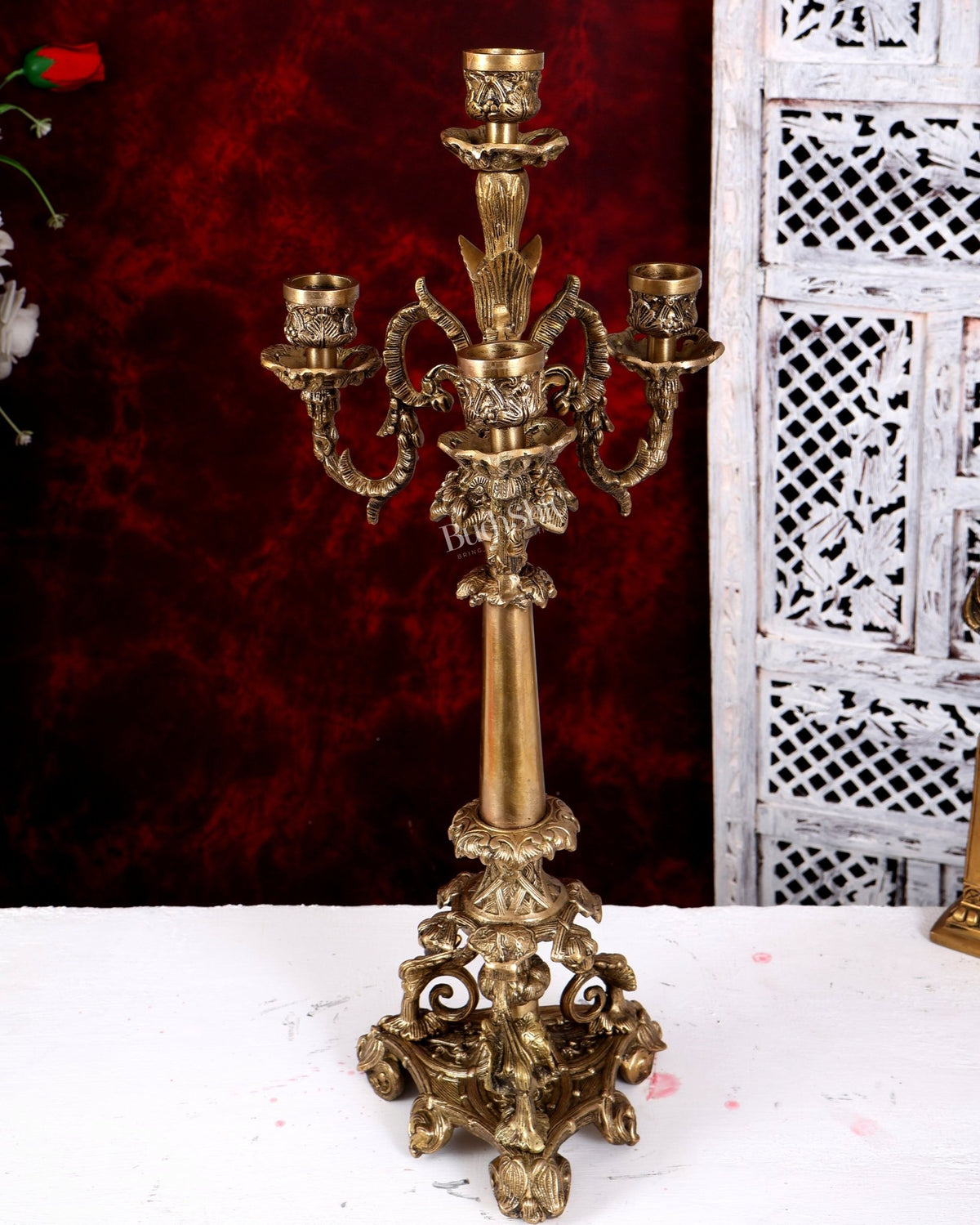 Brass Classic Multi Candle Stand — English Style 20.5 inch - Budhshiv.com