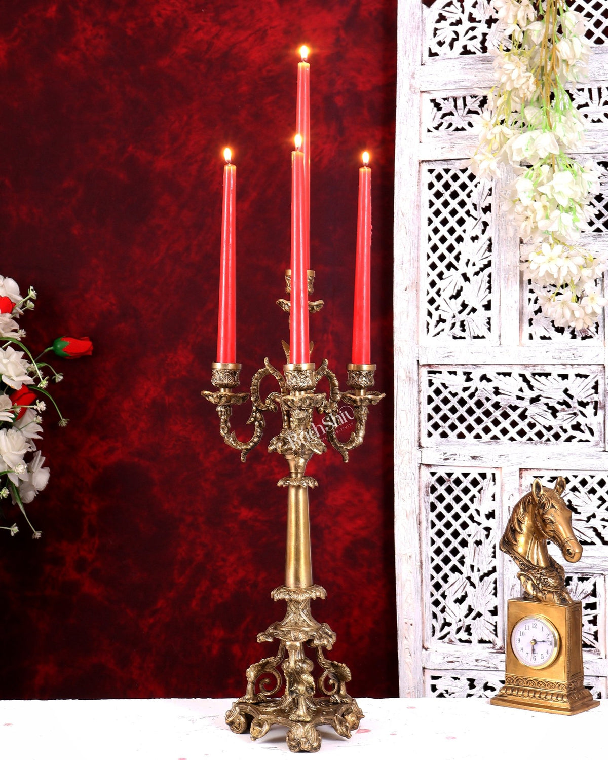 Brass Classic Multi Candle Stand — English Style 20.5 inch - Budhshiv.com