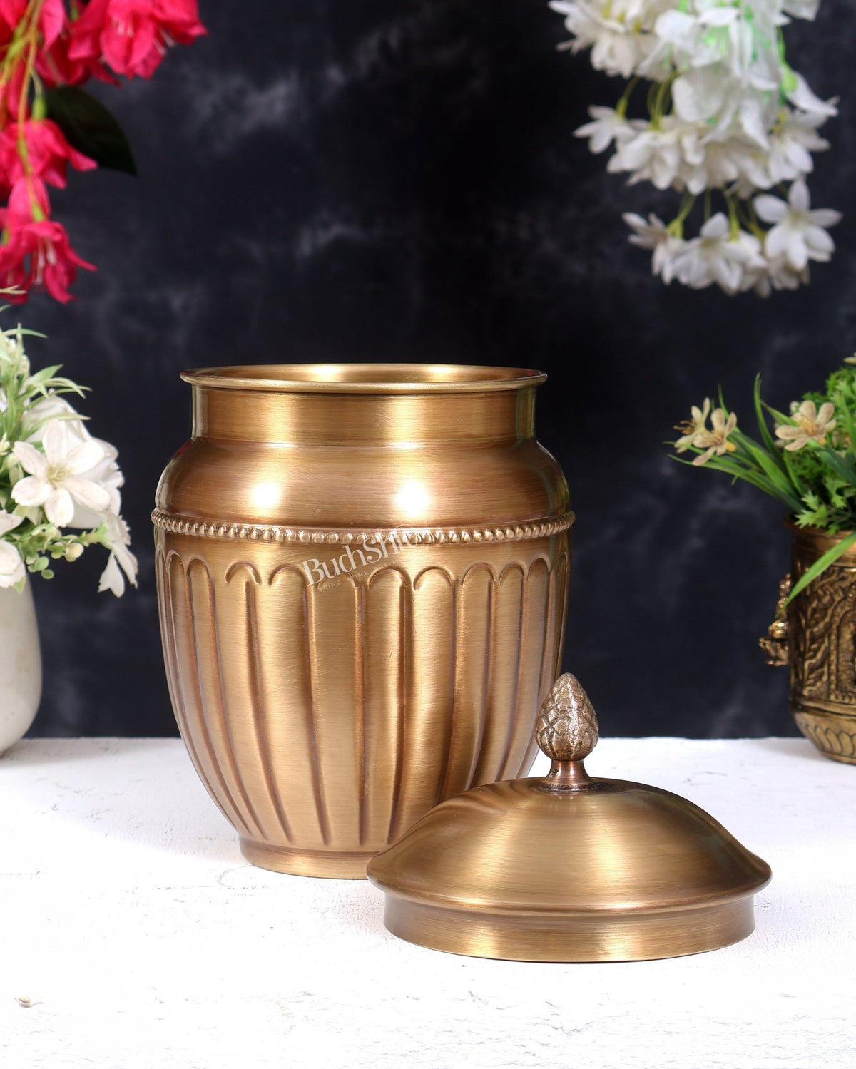 Brass Container Jar with Lid 9.5 inch - Budhshiv.com