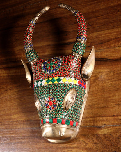 Brass Cow Head Wall Hanging – stonework 12" - Budhshiv.com