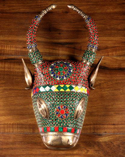 Brass Cow Head Wall Hanging – stonework 12" - Budhshiv.com