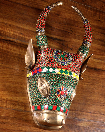Brass Cow Head Wall Hanging – stonework 12" - Budhshiv.com