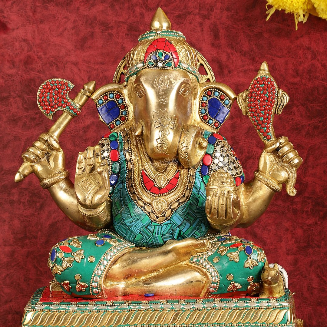 Brass Dagduseth Ganapati Statue 14" - Budhshiv.com