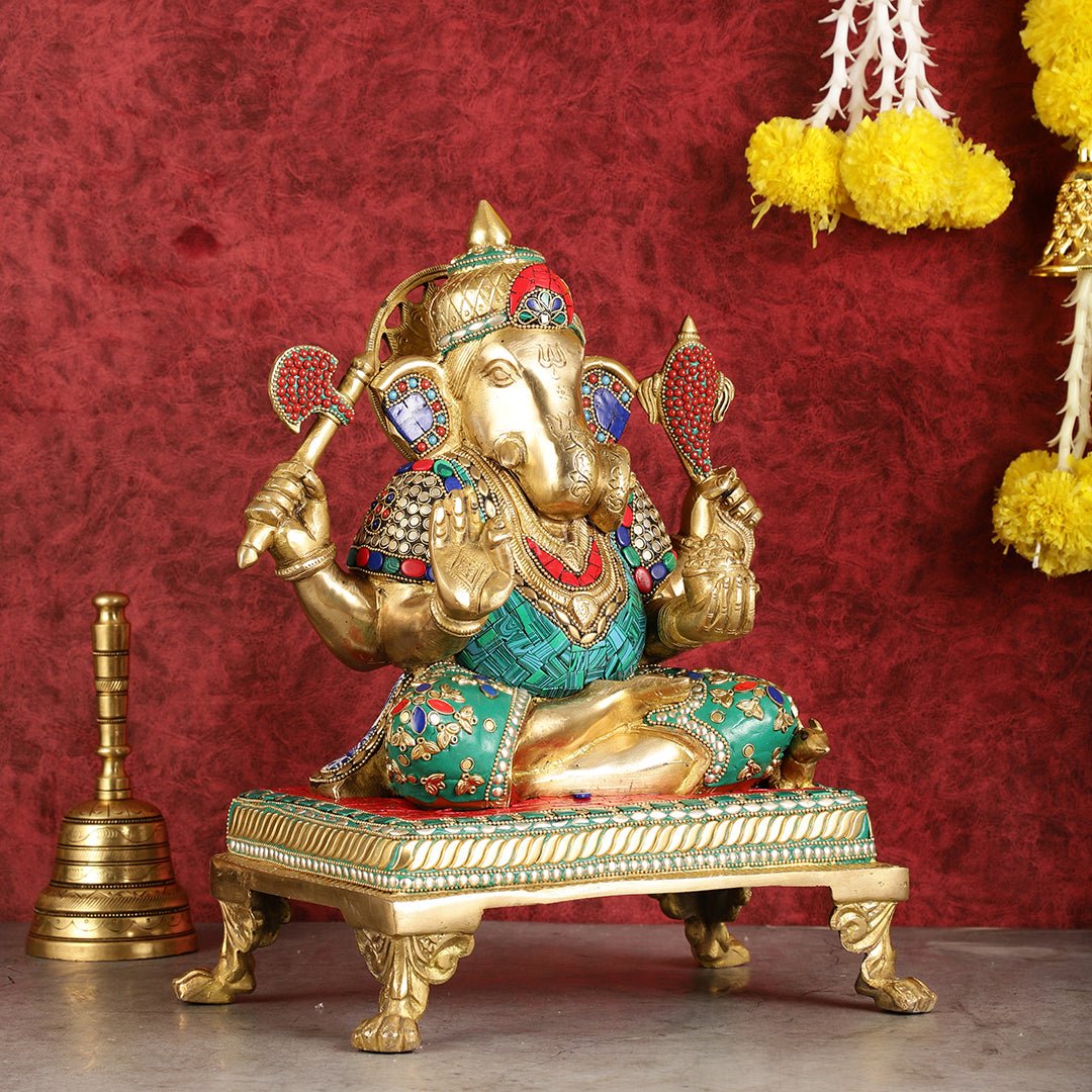 Brass Dagduseth Ganapati Statue 14" - Budhshiv.com