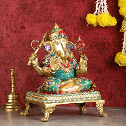 Brass Dagduseth Ganapati Statue 14" - Budhshiv.com