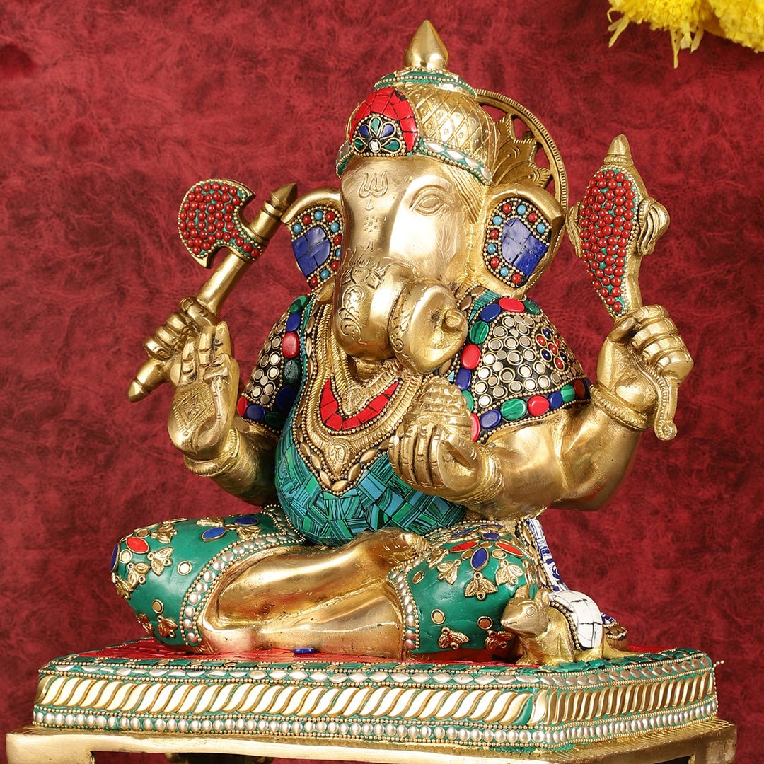Brass Dagduseth Ganapati Statue 14" - Budhshiv.com