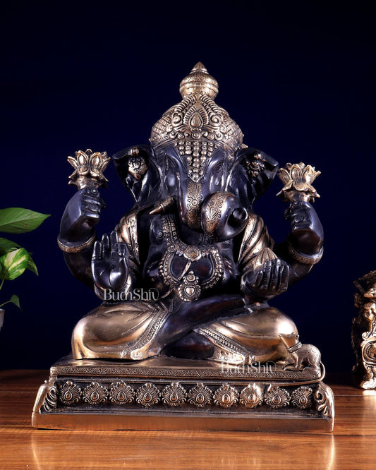 Brass Dagduseth Ganapati Statue – Black Finish 13.5 inch - Budhshiv.com