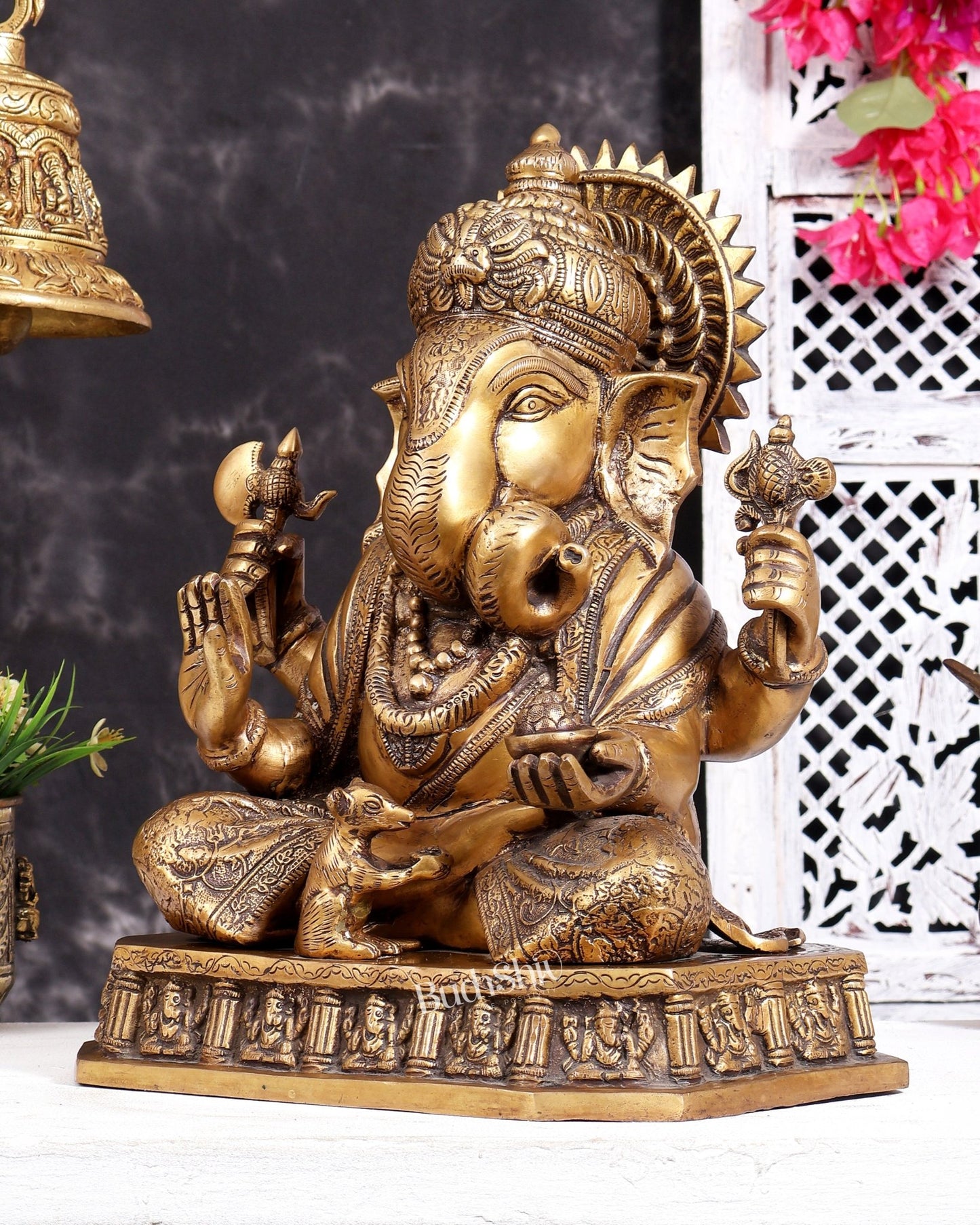 Brass Dagduseth Ganapati Statue – Divine Ganesh Idol (13.5 Inches) enhanced carvings - Budhshiv.com