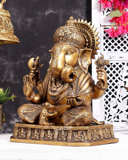 Brass Dagduseth Ganapati Statue – Divine Ganesh Idol (13.5 Inches) enhanced carvings - Budhshiv.com