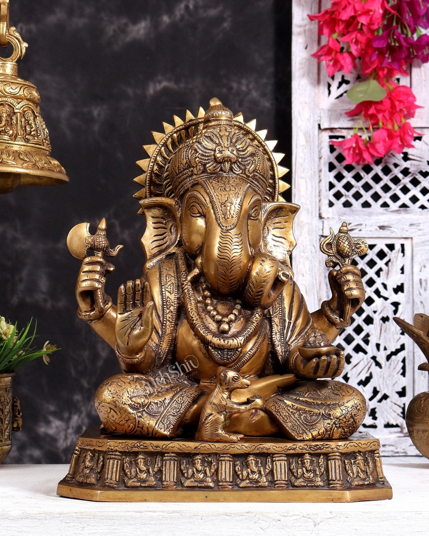 Brass Dagduseth Ganapati Statue – Divine Ganesh Idol (13.5 Inches) enhanced carvings - Budhshiv.com