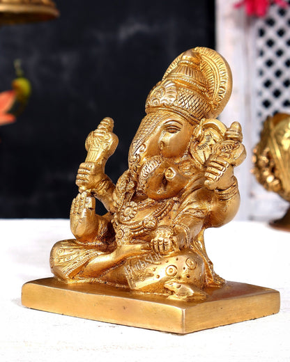 Brass Dagdusheth Ganapati Statue — Pune Ganesh 5 inch - Budhshiv.com