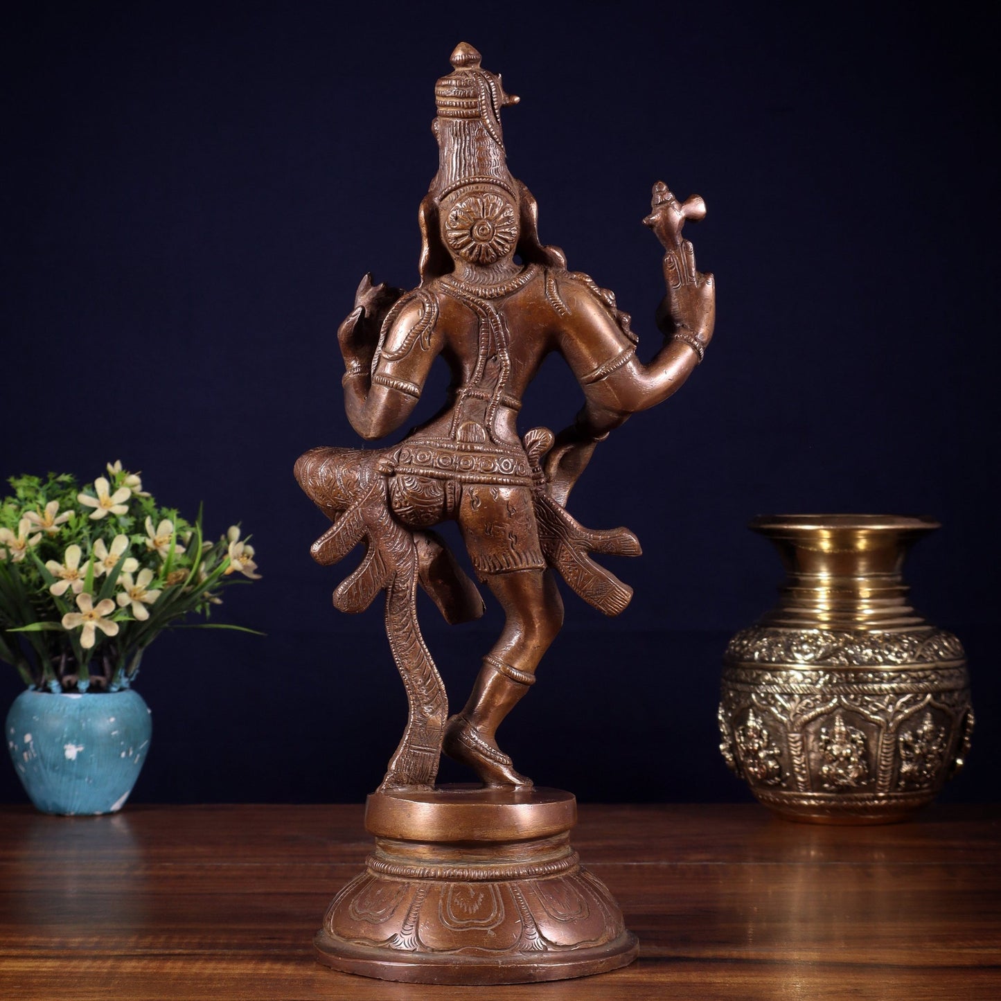 Brass Dancing Ardhanarishvara Statue - 12" Dark brown - Budhshiv.com